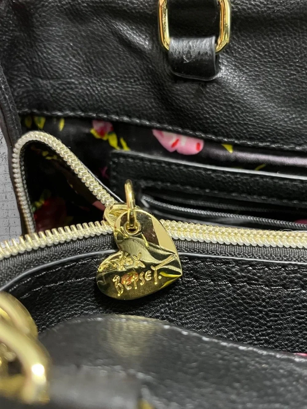 Betsey Johnson Quilted Satchel with Black Trim and Striped Sides